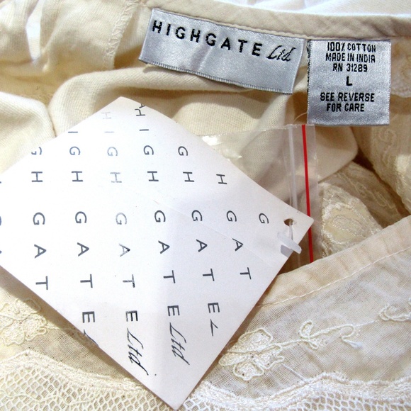 NEW Highgate Pale Yellow Embroidered Lace Tee Sz L - Picture 4 of 4